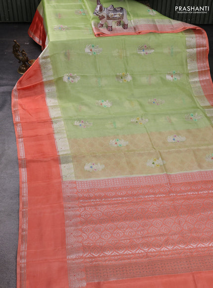 Pista Green & Orange Banarasi Kota Silk Saree