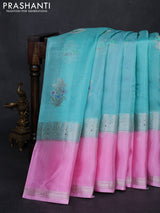 Teal Blue & Light Pink Banarasi Kota Silk Saree