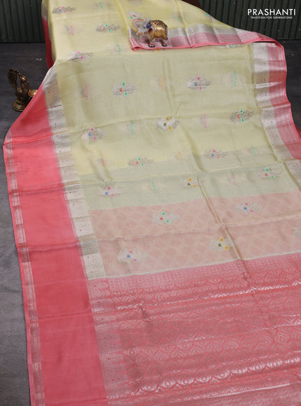 Pale Yellow & Peach Banarasi Kota Silk Saree