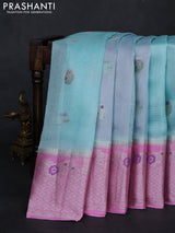 Sky Blue & Light Pink Banarasi Kota Silk Saree
