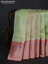 Pista Green & Orange Banarasi Kota Silk Saree