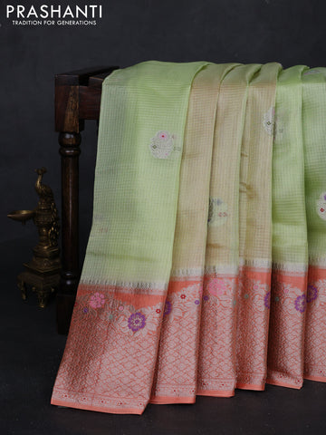 Pista Green & Orange Banarasi Kota Silk Saree