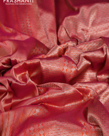 Banarasi katan tissue silk saree dual shade of orange with plain body and long temple design zari woven border