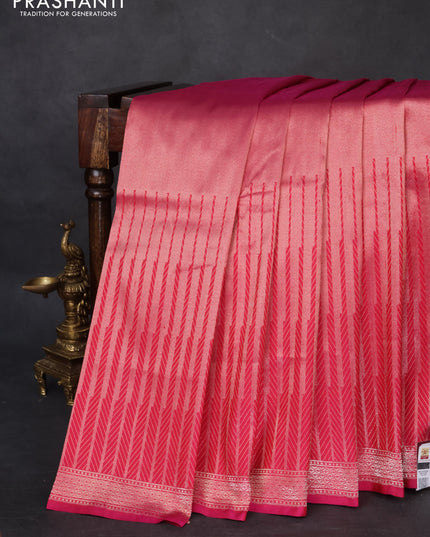 Banarasi katan tissue silk saree dual shade of pink with plain body and long temple design zari woven border
