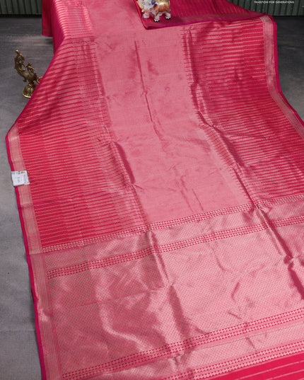 Banarasi katan tissue silk saree dual shade of pink with plain body and long temple design zari woven border
