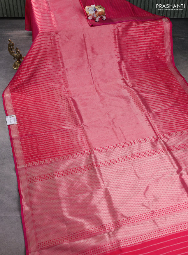 Banarasi katan tissue silk saree dual shade of pink with plain body and long temple design zari woven border