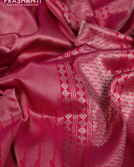 Banarasi katan tissue silk saree dual shade of pink with plain body and long temple design zari woven border