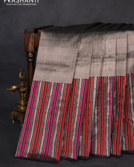 Banarasi katan tissue silk saree black with allover zari weaves and long thread & zari woven border