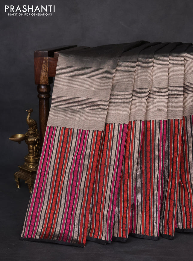 Banarasi katan tissue silk saree black with allover zari weaves and long thread & zari woven border