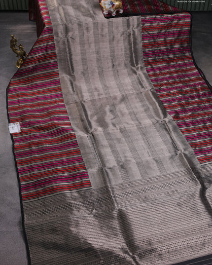 Banarasi katan tissue silk saree black with allover zari weaves and long thread & zari woven border