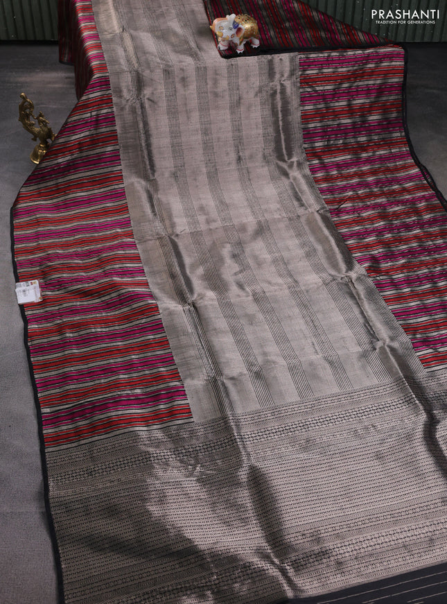 Banarasi katan tissue silk saree black with allover zari weaves and long thread & zari woven border