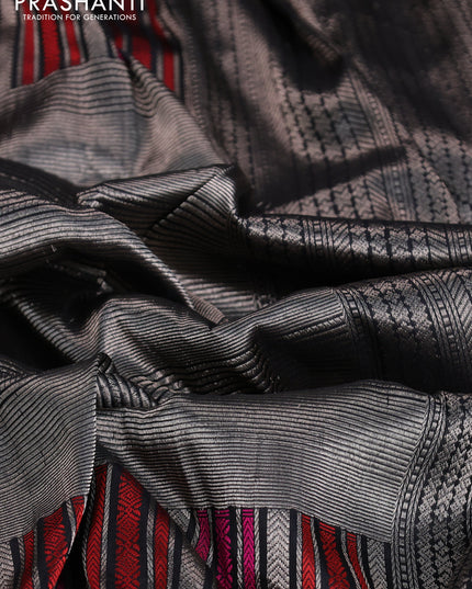 Banarasi katan tissue silk saree black with allover zari weaves and long thread & zari woven border