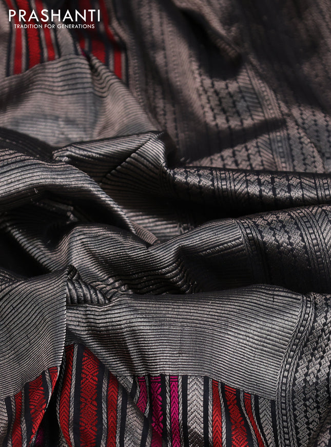 Banarasi katan tissue silk saree black with allover zari weaves and long thread & zari woven border