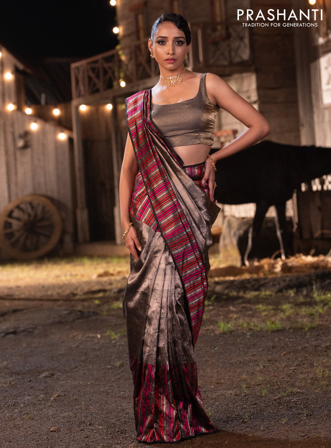 Banarasi katan tissue silk saree black with allover zari weaves and long thread & zari woven border