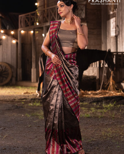Banarasi katan tissue silk saree black with allover zari weaves and long thread & zari woven border