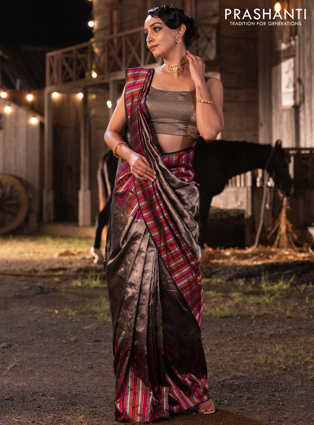 Banarasi katan tissue silk saree black with allover zari weaves and long thread & zari woven border