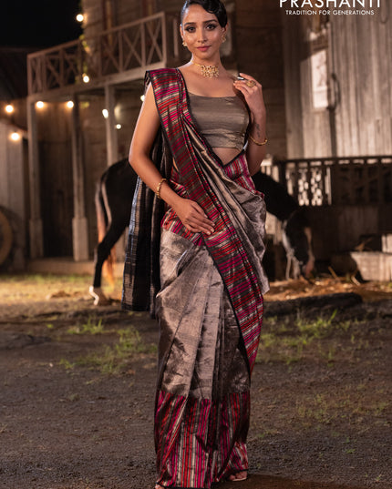 Banarasi katan tissue silk saree black with allover zari weaves and long thread & zari woven border