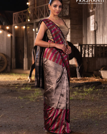 Banarasi katan tissue silk saree black with allover zari weaves and long thread & zari woven border