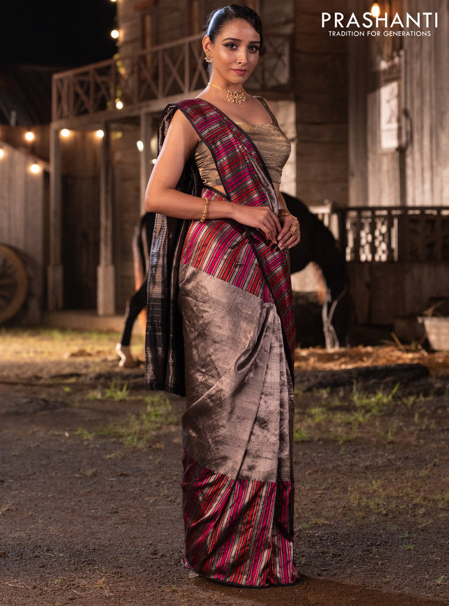 Banarasi katan tissue silk saree black with allover zari weaves and long thread & zari woven border