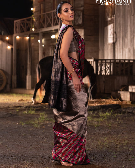 Banarasi katan tissue silk saree black with allover zari weaves and long thread & zari woven border