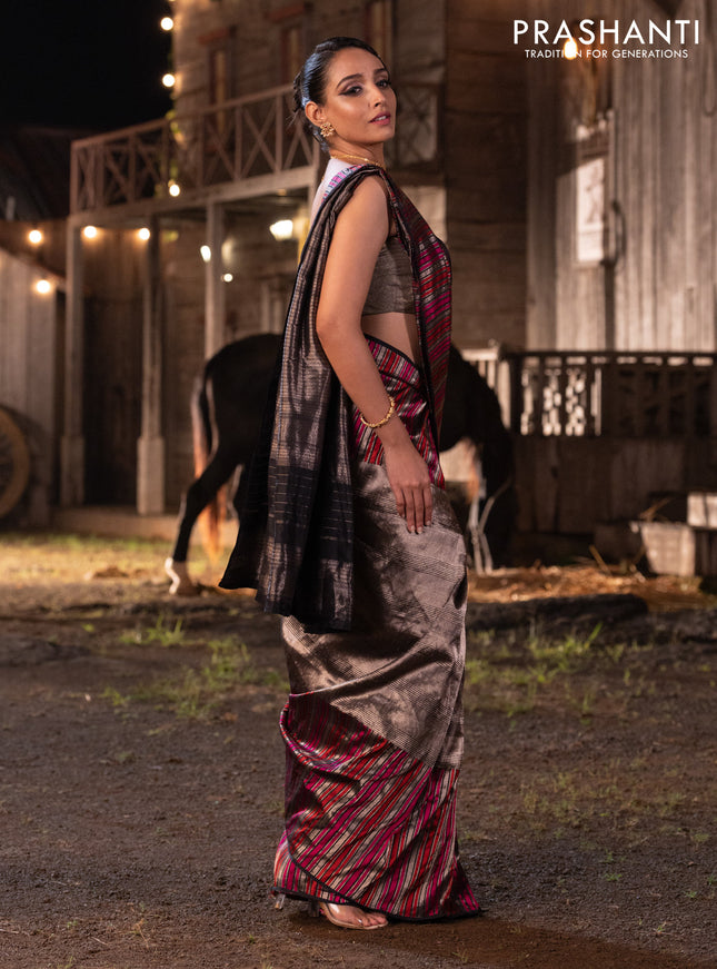 Banarasi katan tissue silk saree black with allover zari weaves and long thread & zari woven border