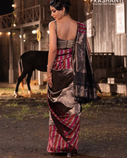 Banarasi katan tissue silk saree black with allover zari weaves and long thread & zari woven border