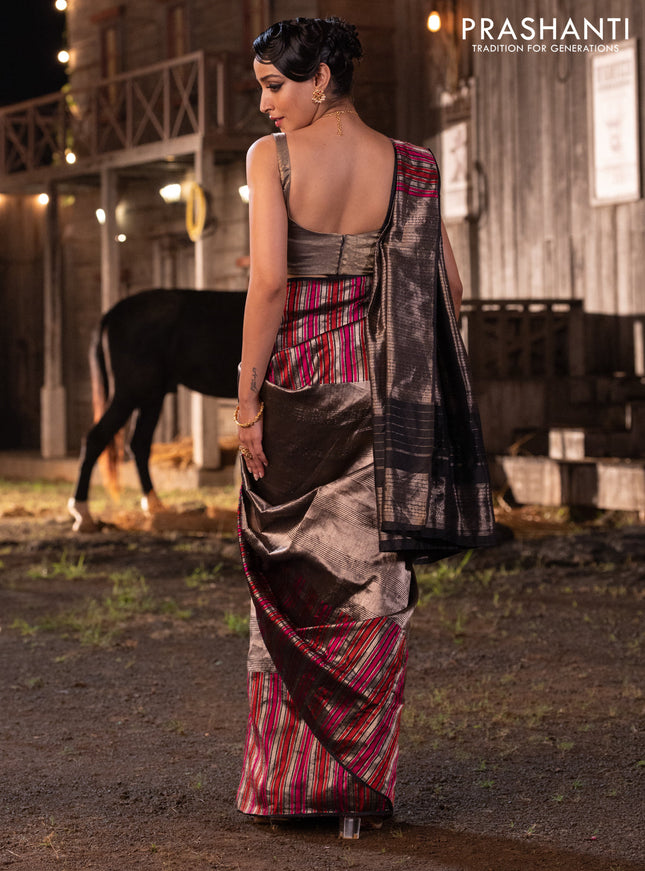 Banarasi katan tissue silk saree black with allover zari weaves and long thread & zari woven border