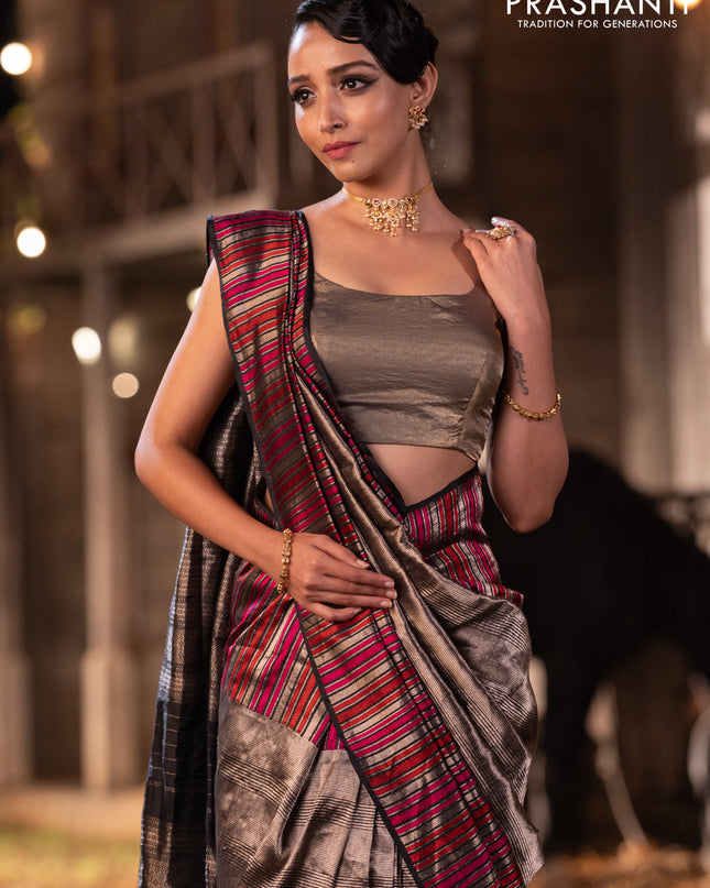 Banarasi katan tissue silk saree black with allover zari weaves and long thread & zari woven border