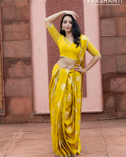 Banarasi silk saree lime yellow with floral zari woven buttas and beaded work border