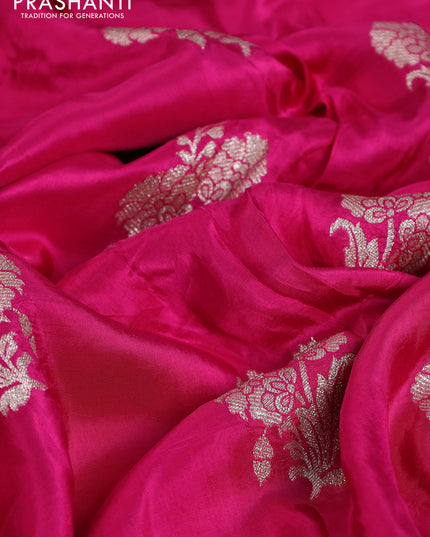 Banarasi silk saree pink with floral zari woven buttas and beaded work border