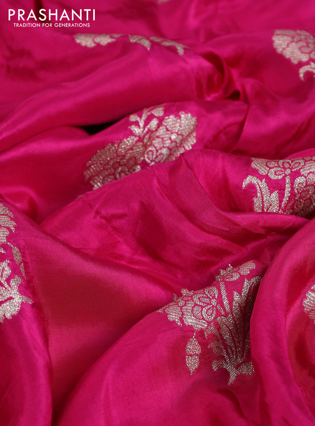 Banarasi silk saree pink with floral zari woven buttas and beaded work border