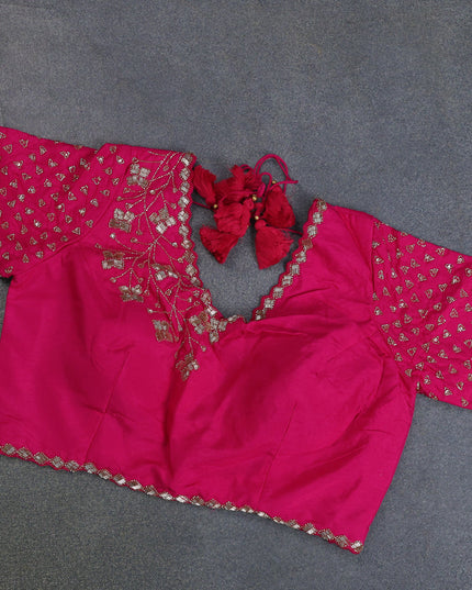 Banarasi silk saree pink with floral zari woven buttas and beaded work border