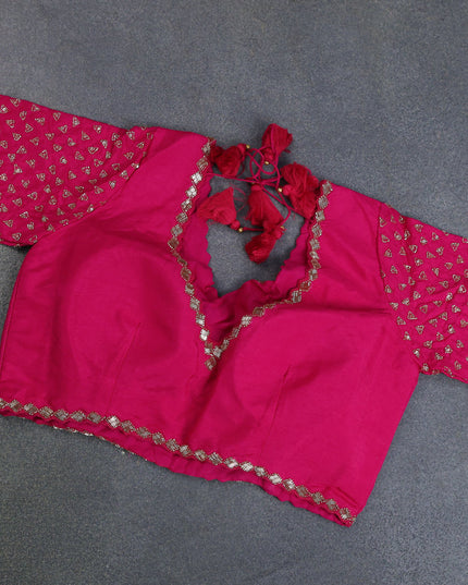 Banarasi silk saree pink with floral zari woven buttas and beaded work border