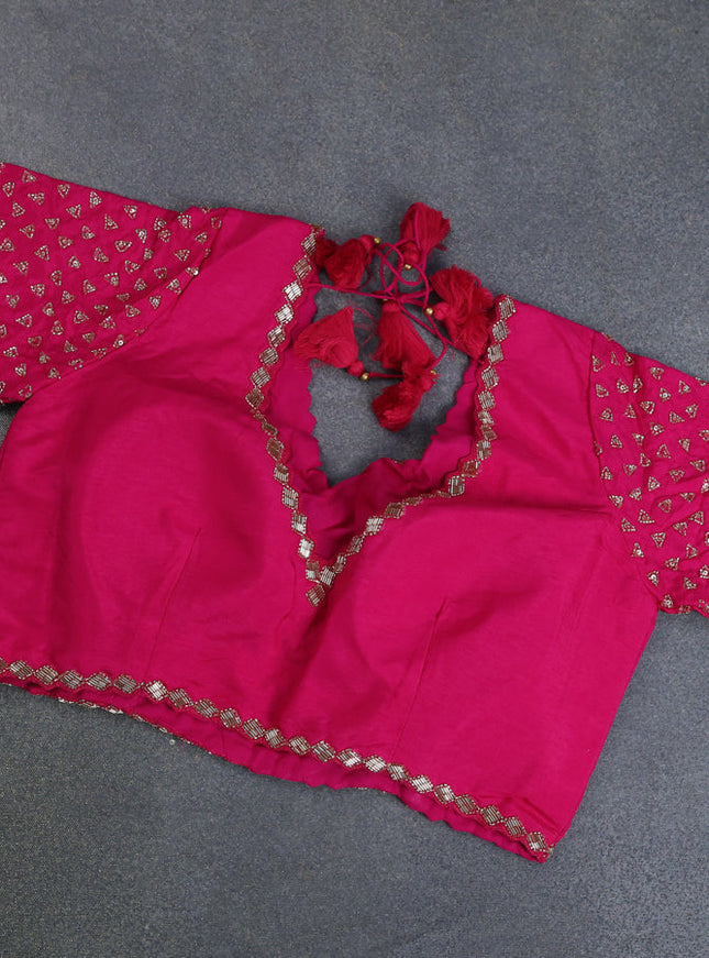 Banarasi silk saree pink with floral zari woven buttas and beaded work border