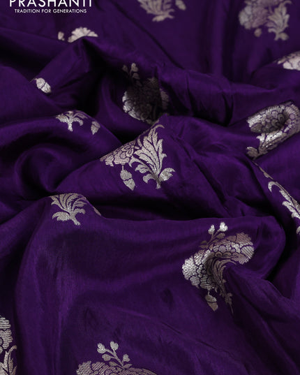 Banarasi silk saree violet with floral zari woven buttas and beaded work border