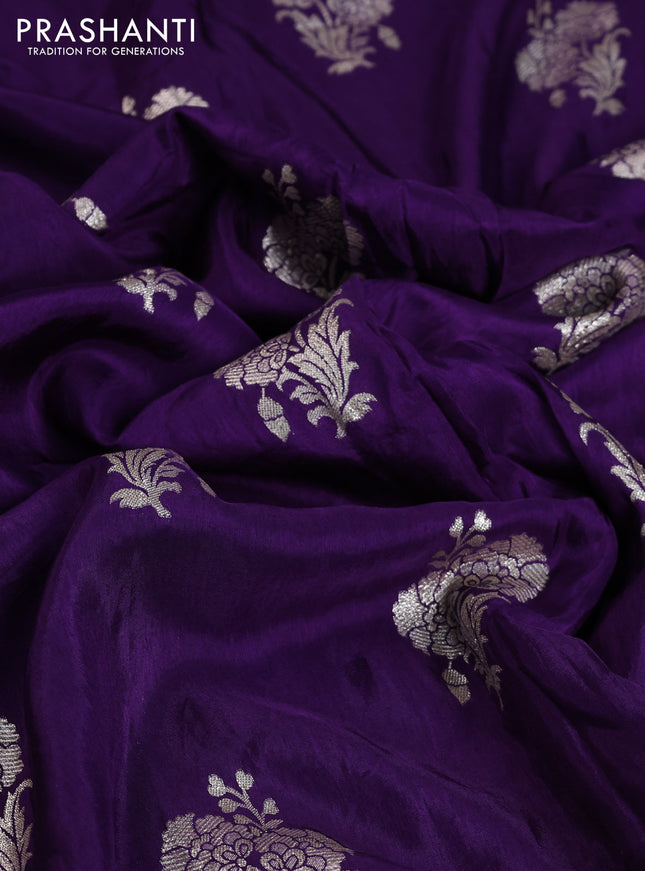 Banarasi silk saree violet with floral zari woven buttas and beaded work border