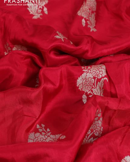 Banarasi silk saree red with floral zari woven buttas and beaded work border