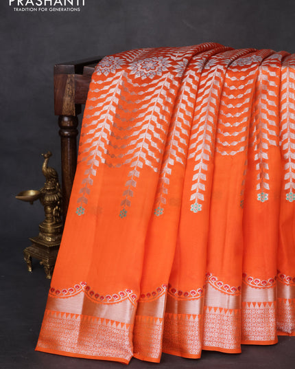 Banarasi poona silk saree orange and pink with allover zari weaves and zari woven border