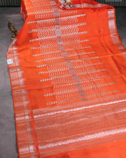 Banarasi poona silk saree orange and pink with allover zari weaves and zari woven border