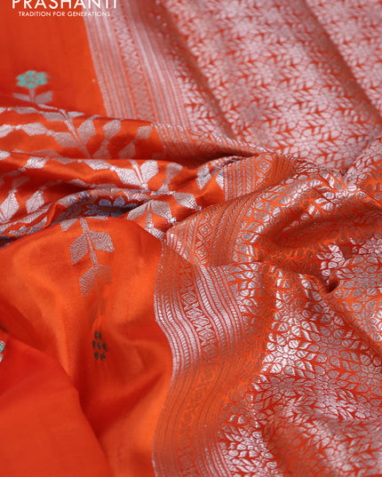 Banarasi poona silk saree orange and pink with allover zari weaves and zari woven border