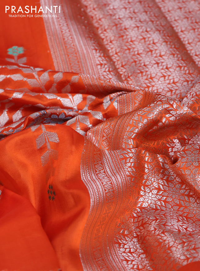 Banarasi poona silk saree orange and pink with allover zari weaves and zari woven border