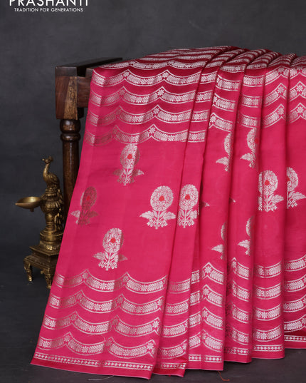 Banarasi poona silk saree pink and orange with zari weaves and zari woven border