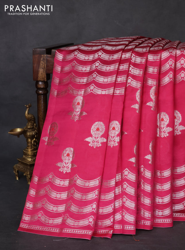 Banarasi poona silk saree pink and orange with zari weaves and zari woven border