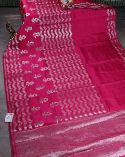 Banarasi poona silk saree pink and orange with zari weaves and zari woven border