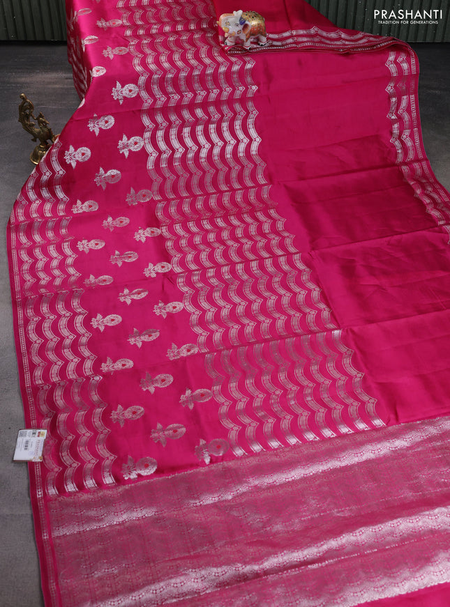 Banarasi poona silk saree pink and orange with zari weaves and zari woven border