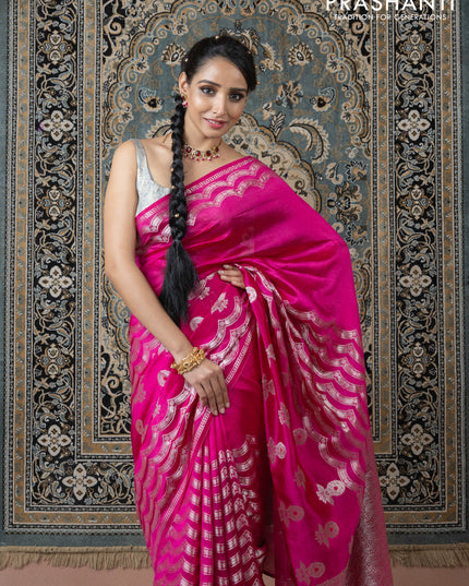 Banarasi poona silk saree pink and orange with zari weaves and zari woven border