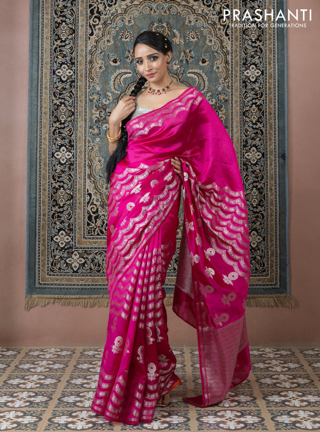 Banarasi poona silk saree pink and orange with zari weaves and zari woven border