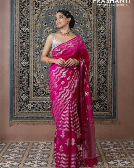 Banarasi poona silk saree pink and orange with zari weaves and zari woven border