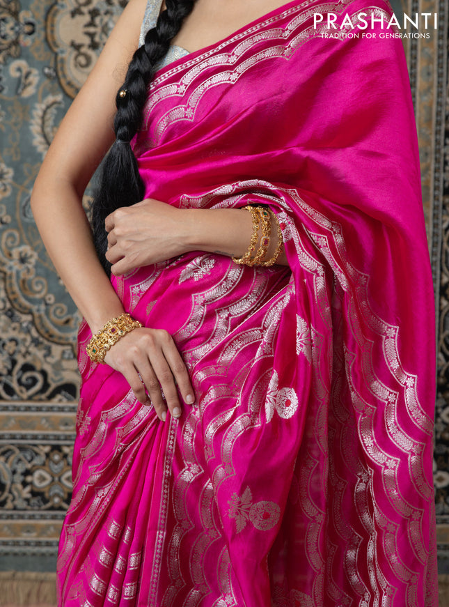 Banarasi poona silk saree pink and orange with zari weaves and zari woven border