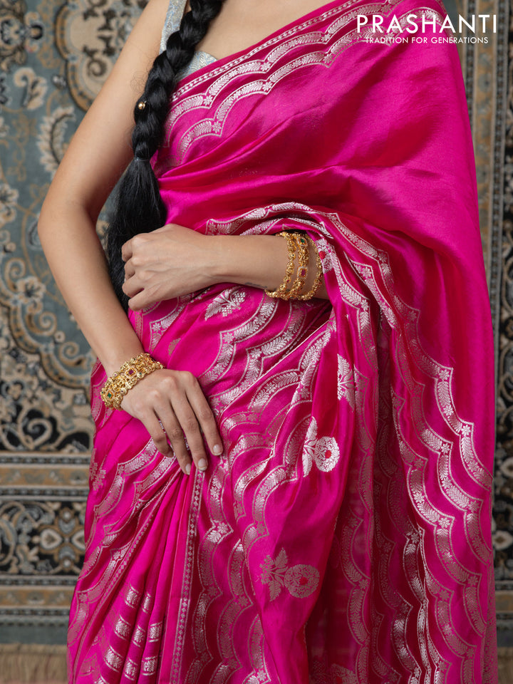 Banarasi poona silk saree pink and orange with zari weaves and zari woven border